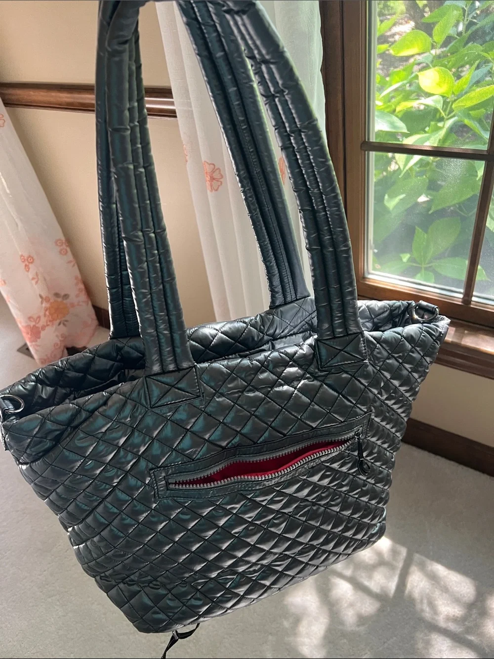 Oliver Thomas Quilted Black Tote Tennis Bag with Detachable Strap and Pouch.